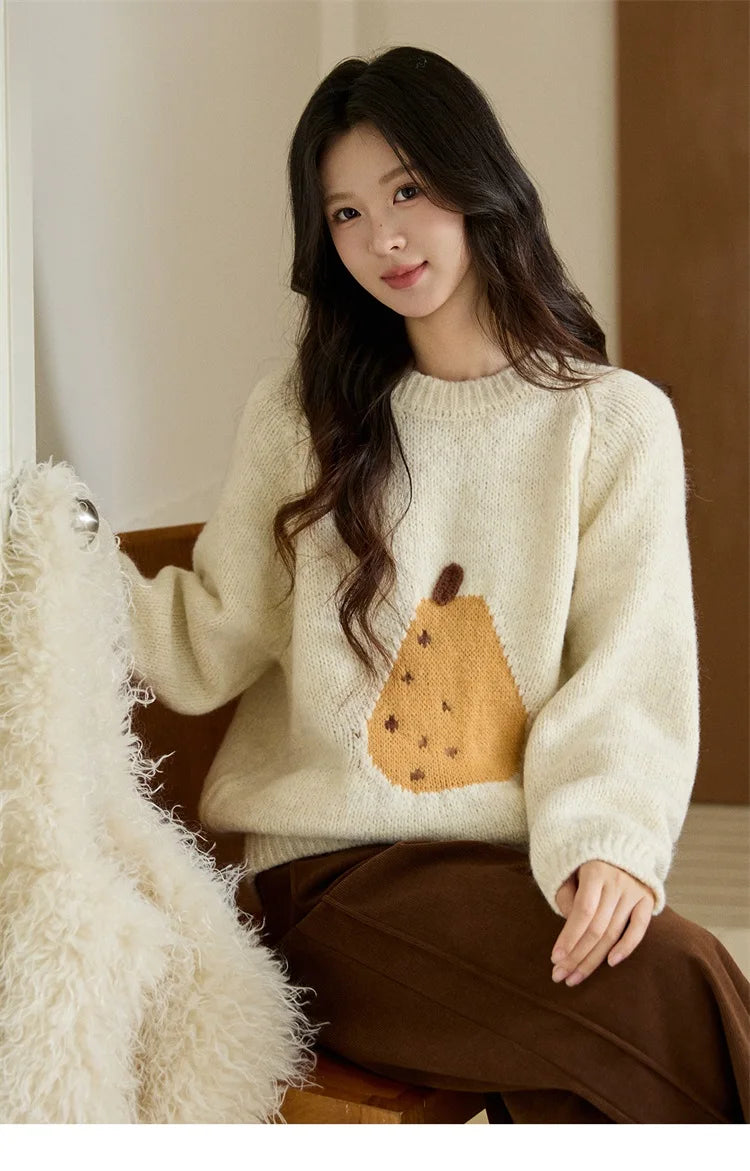 Mishow Pear Pattern Jacquard Crew Neck Pullover MXE94Z2959