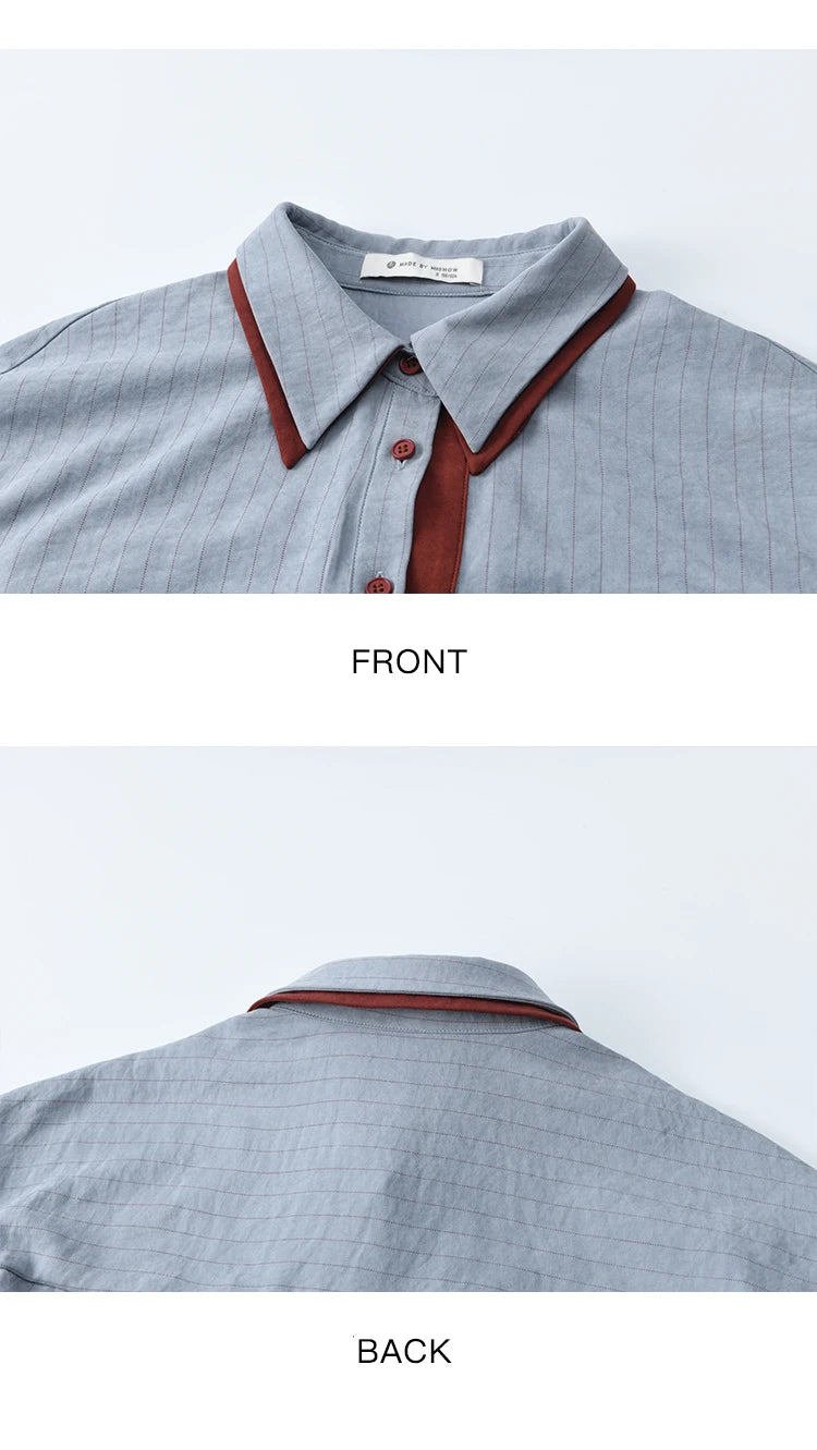 MISHOW Blue Red Striped Shirt Contrast Splicing Lapel MXE46C2405