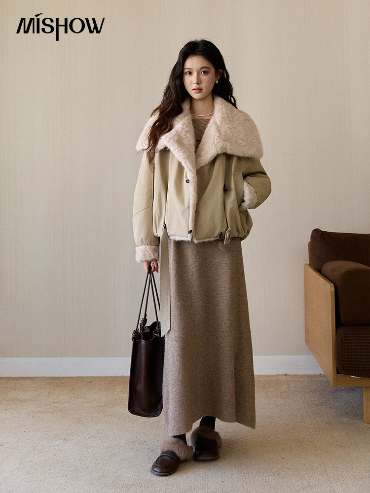 Mishow Large Lapel Fur Collar Down Jacket MXE94W1046