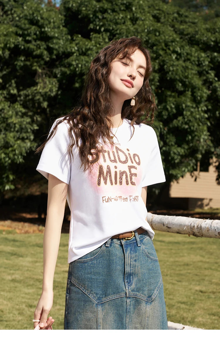 Mishow Letter Print Crew Neck Tee MXD13T0164