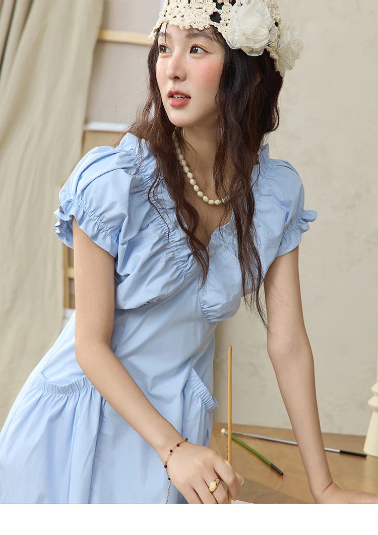 Mishow V-Neck Puff Sleeve Office Midi Dress MXD29L1934