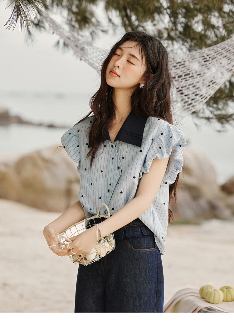 MISHOW Polka Dot Blouse Butterfly Sleeve MXE31C0776