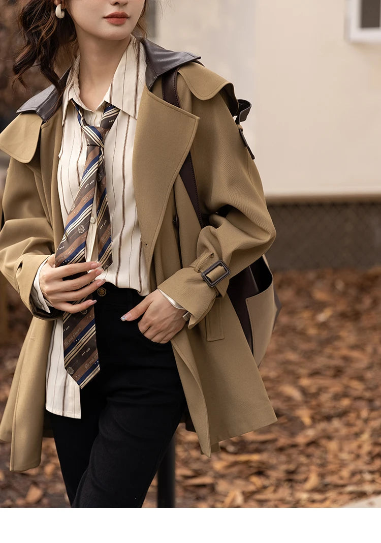 Mishow Polo Collar Patchwork Long Trench Coat MXB33W0399
