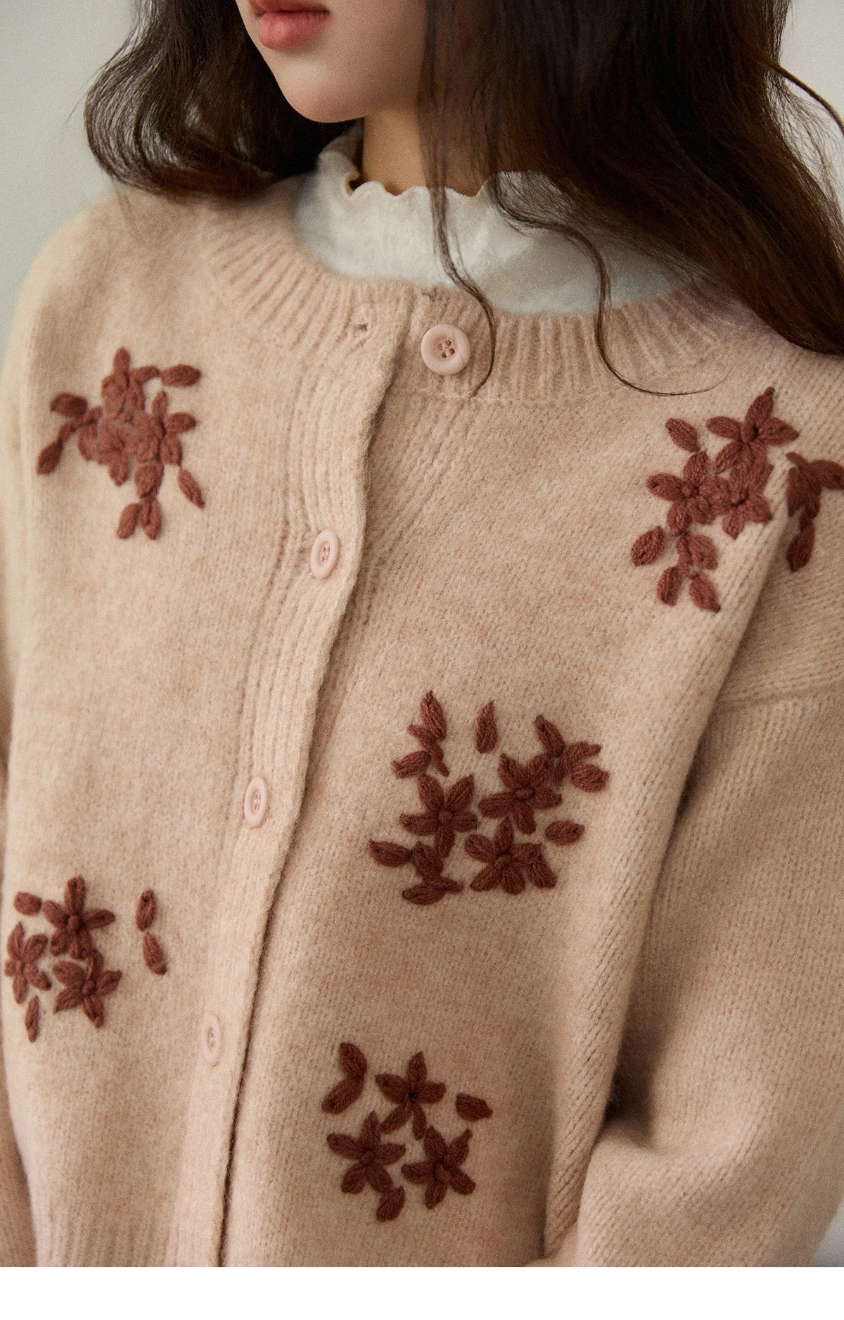 Mishow Floral Embroidery Round Neck Wool Cardigan MXE86Z2724