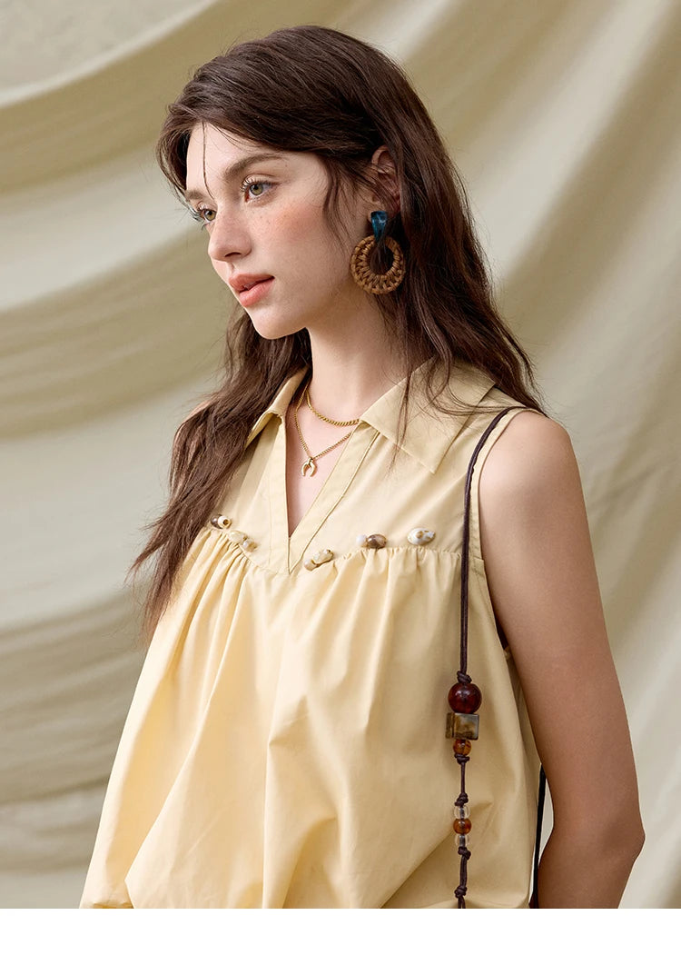 MISHOW Sleeveless Blouse Turn-Down Collar Hollow Lace MXE31X1760