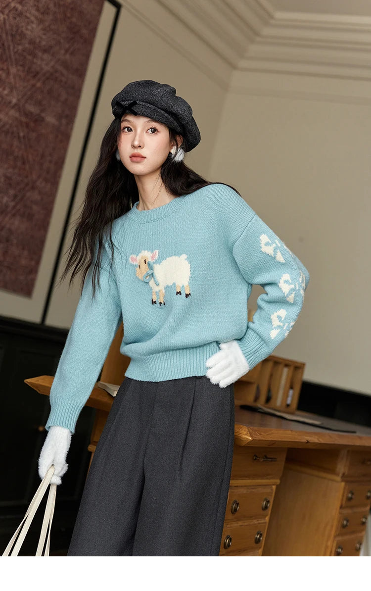 Mishow Soft Lamb Color Clash Spliced Pullover MXD59Z1140