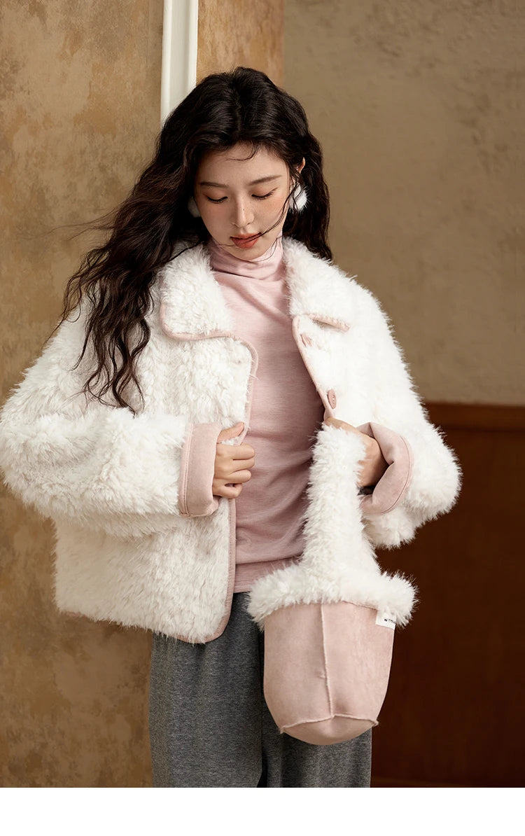 Mishow Suede Plush Lamb Wool Spliced Jacket MXD59W0753