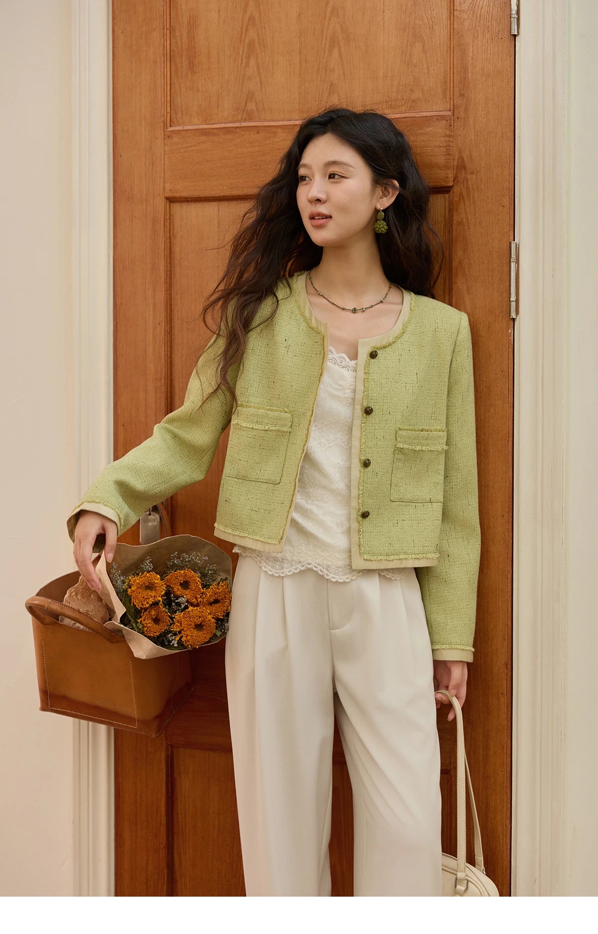 MISHOW Green Fragrant Short Coat Metal Buttons Symmetric Pocket MXE41W0796