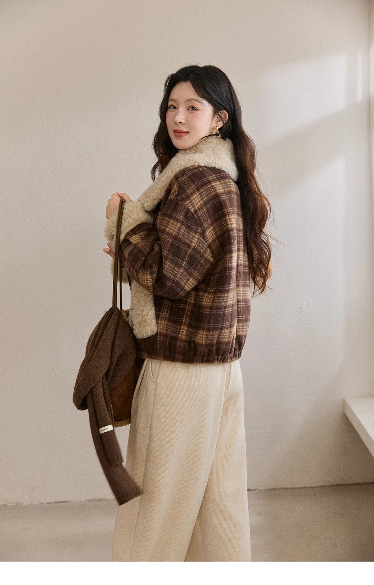 Mishow Retro Plaid Large Lapel Padded Jacket MXE87W1004