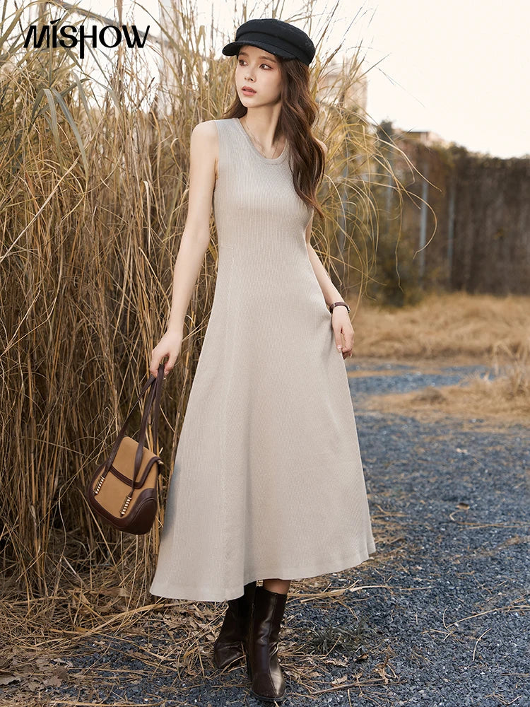 Mishow Knitted Round Neck Sleeveless A-LINE Dress MXC43L1590
