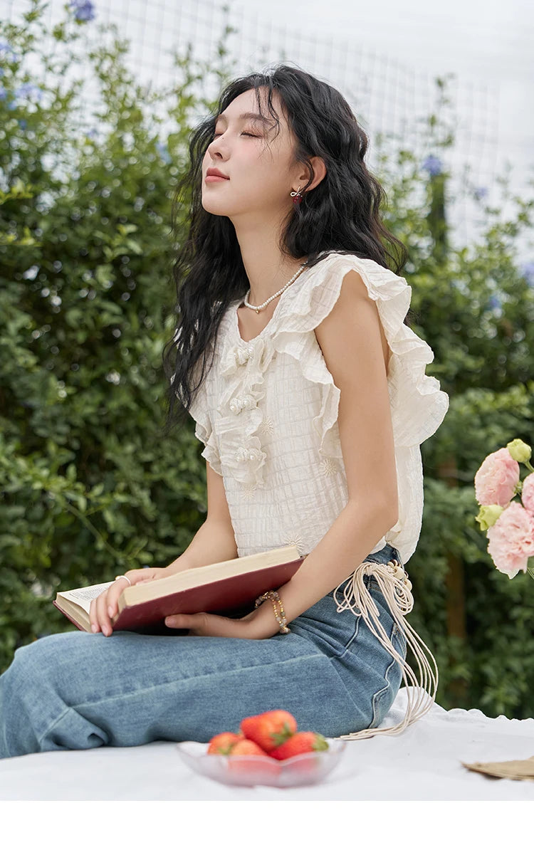 MISHOW Chinese Button Up Blouse Flying Sleeve with Camisole MXD21X1374