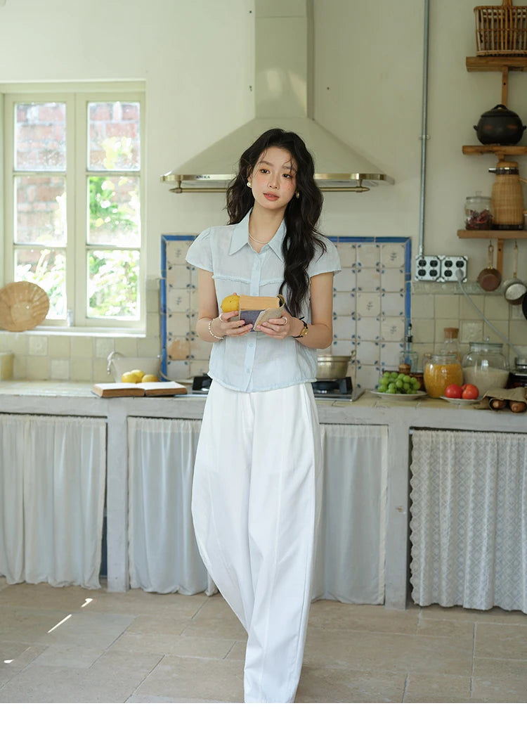 MISHOW Turn-Down Collar Button Shirt Edge Splicing Short Sleeve MXE39C2363