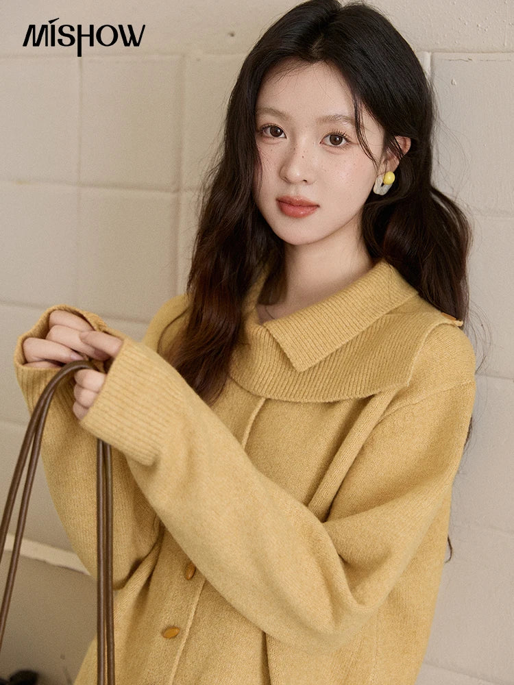 Mishow Mustard Yellow Asymmetric Collar Dropped Sleeve Cardigan MXE93Z2936