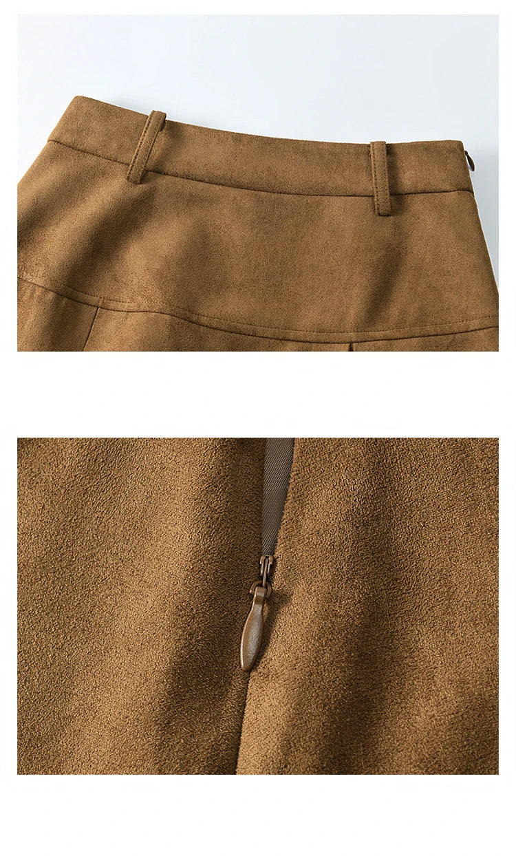 MISHOW Brown Suede Plush Jacket Bull Horn Buckle Spliced MXD36W0500