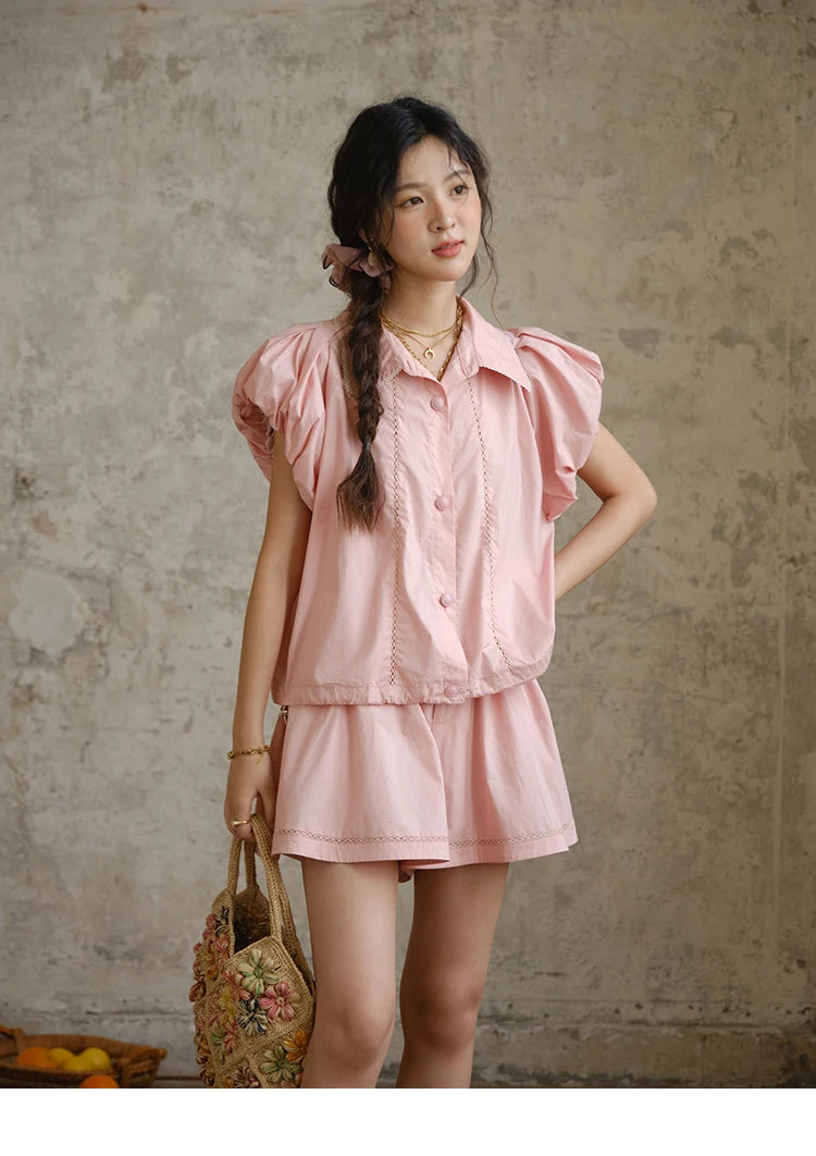 Mishow Loose Button Shirt & Casual Shorts Set MXE34T0591