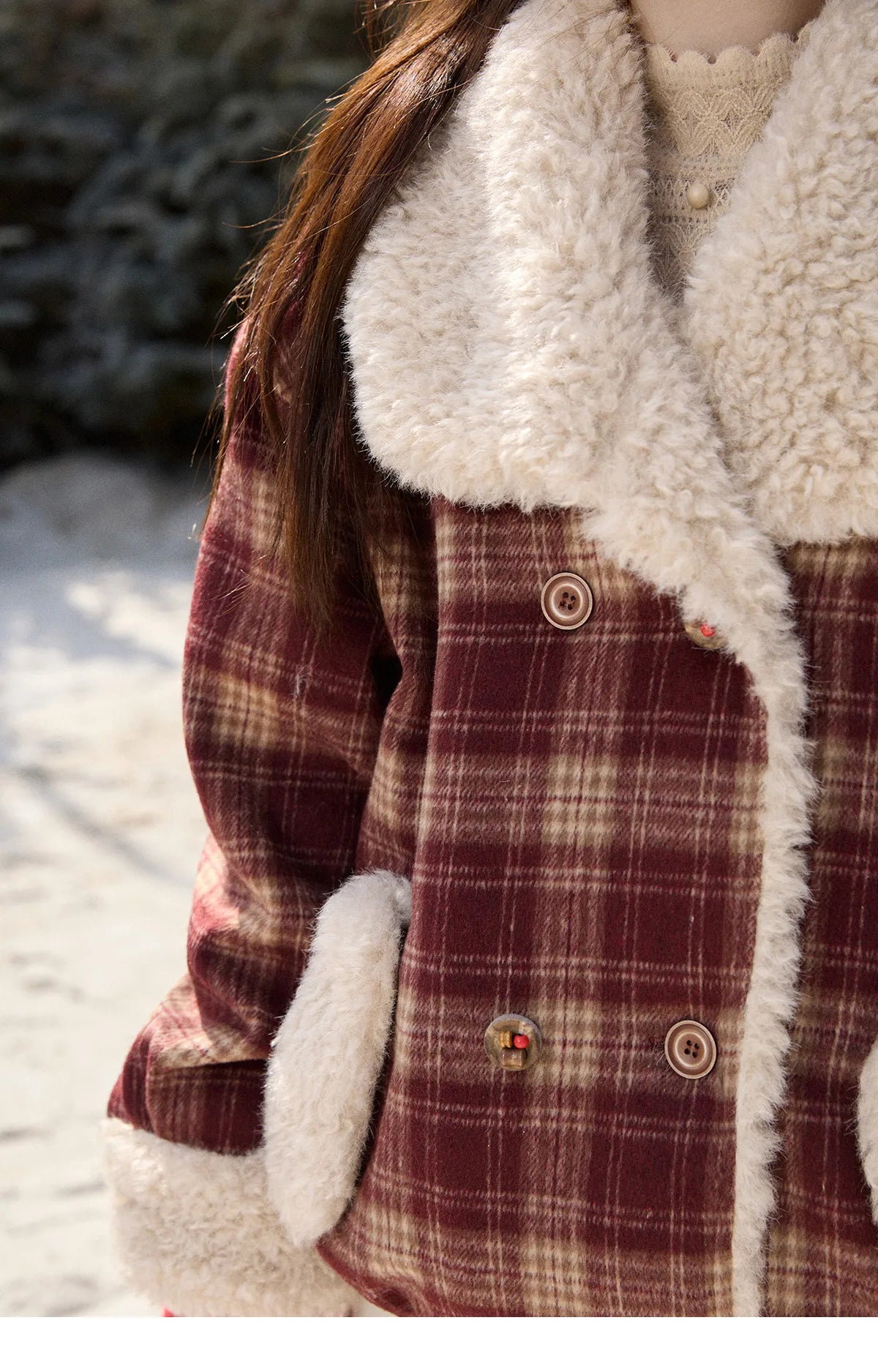 Mishow Retro Plaid Large Lapel Padded Jacket MXE87W1004