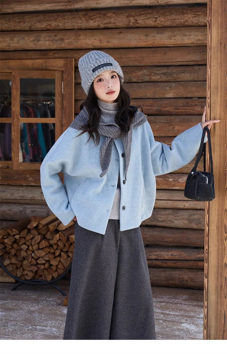 MISHOW Gray Wool Wide-Leg Pants High-Waisted Cropped MXE90K1128