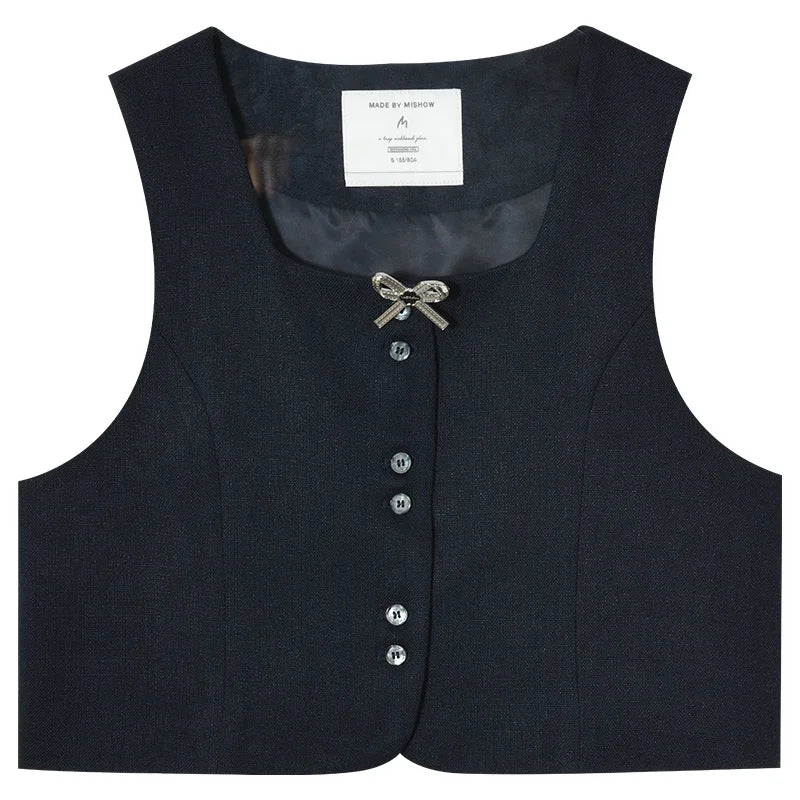 Mishow French Bow Square Neck Vest Coat MXD12W0294