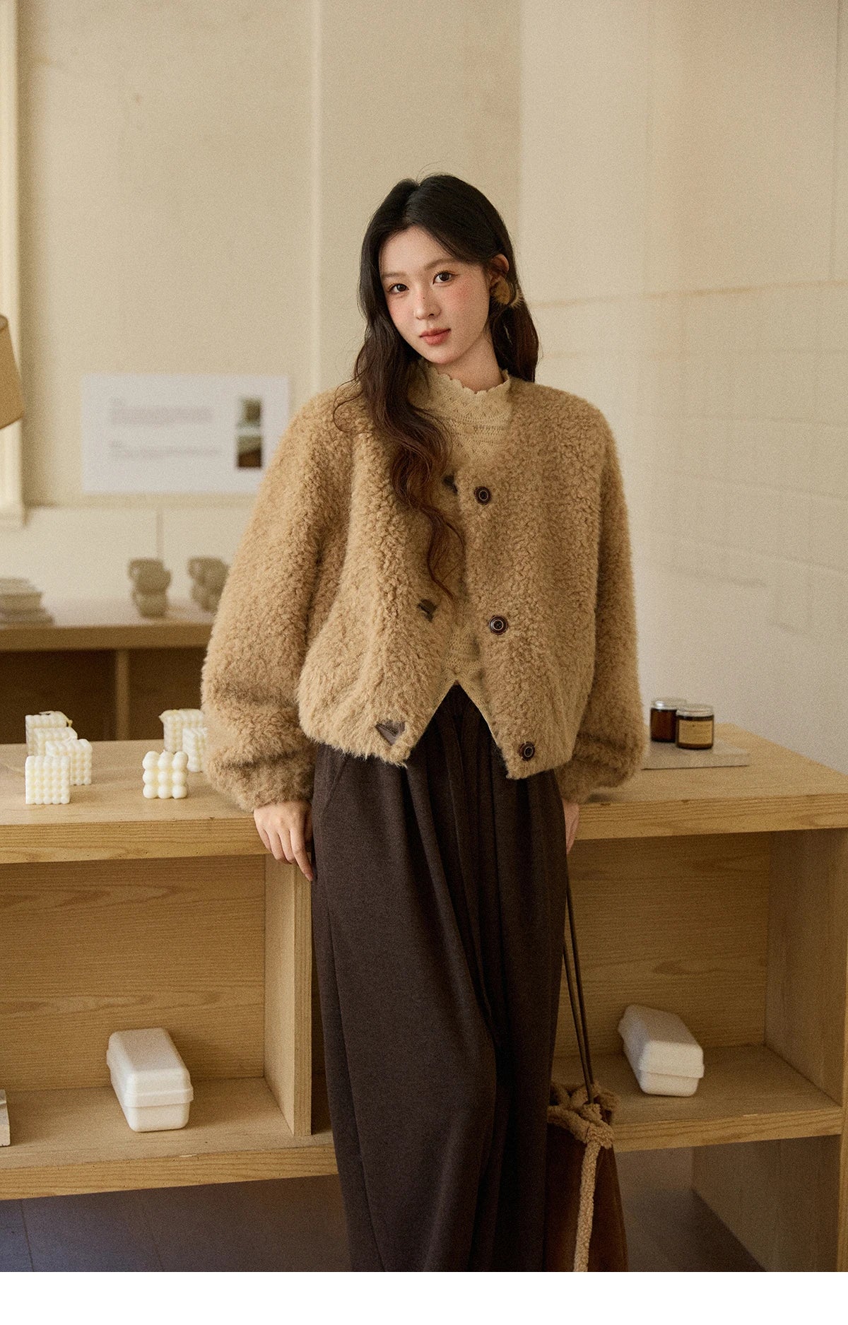Mishow Retro Lamb Wool Crew Neck Jacket MXE90W0995