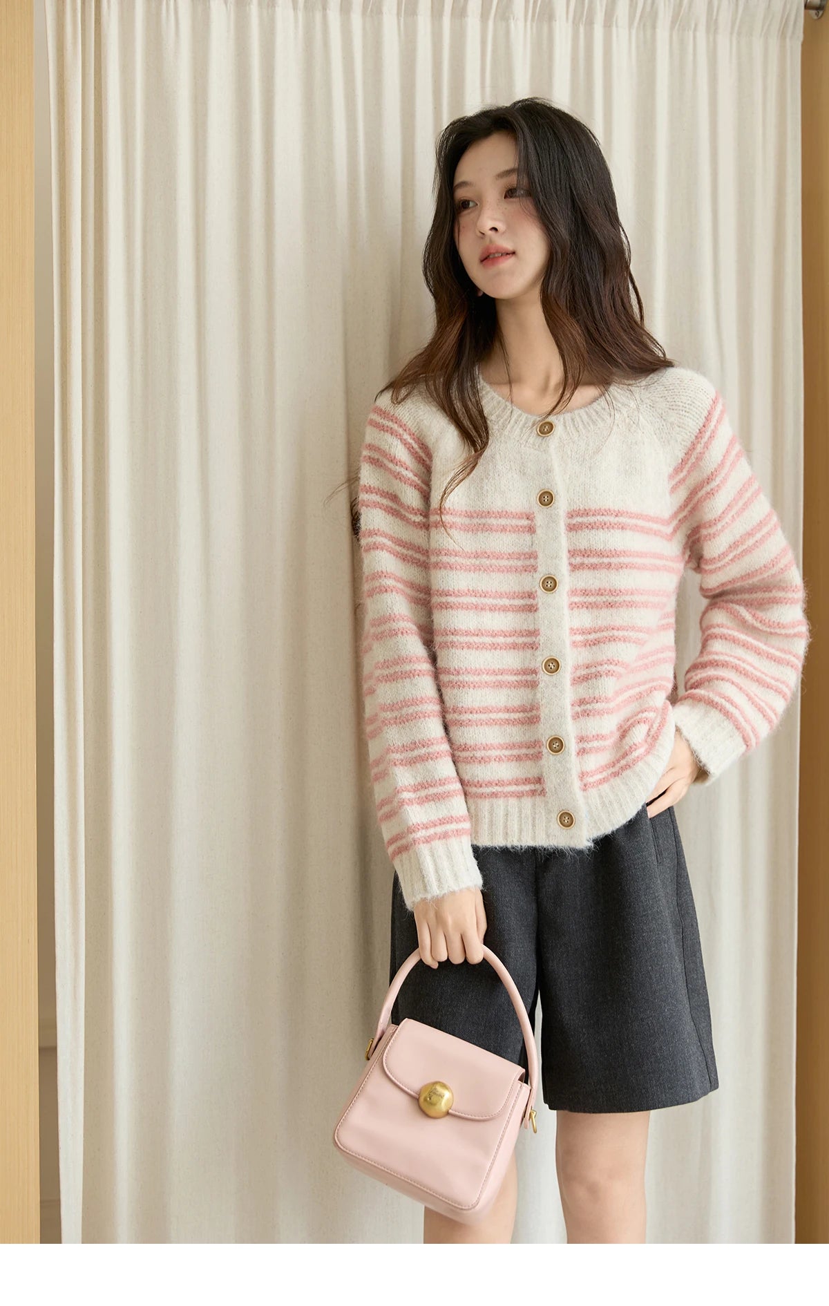 Mishow Pink Striped Wool Blend Cardigan MXE49Z2615