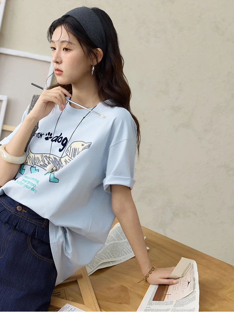 Mishow Flocked Puppy Print Loose Tee MXE33T0542