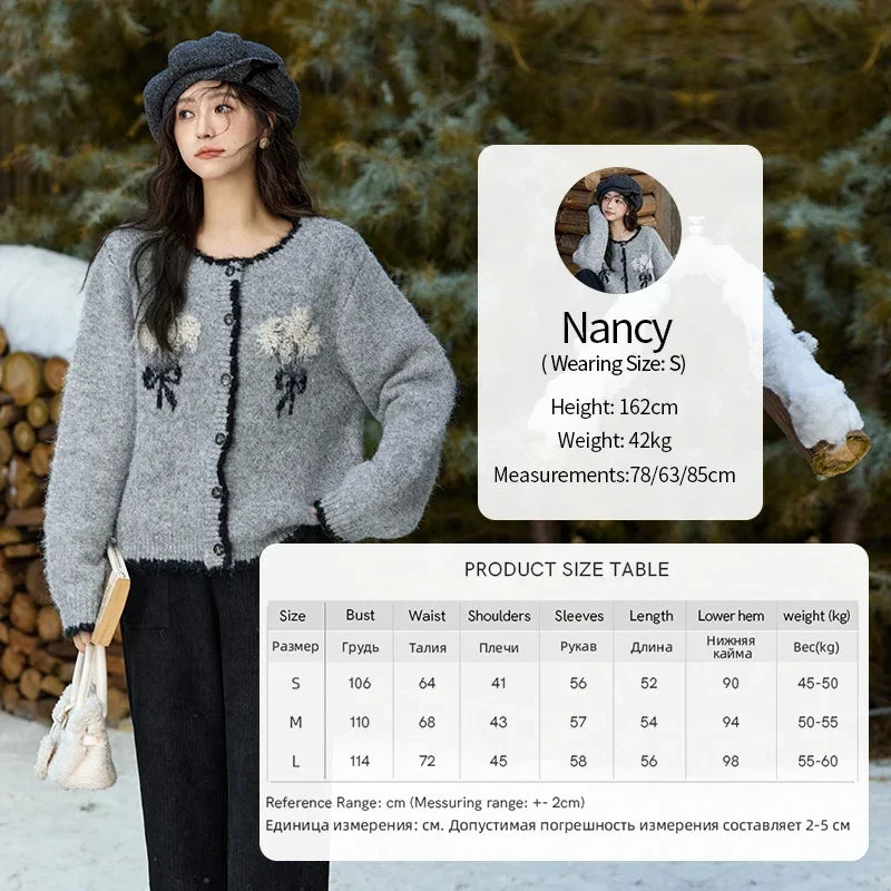 Mishow Wool Blend Bouquet Embroidery Color Clash Cardigan MXD54Z0951