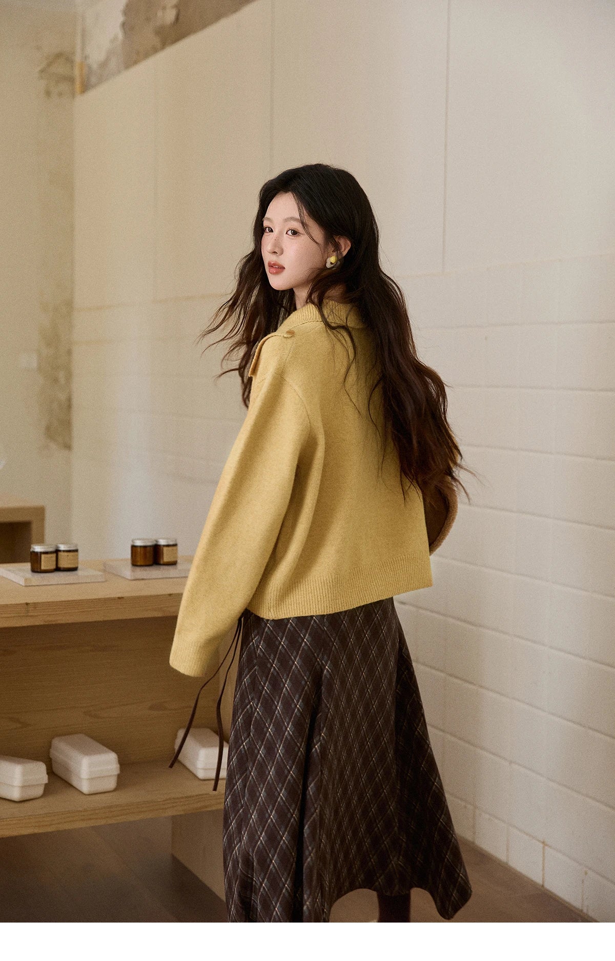 Mishow Mustard Yellow Asymmetric Collar Dropped Sleeve Cardigan MXE93Z2936