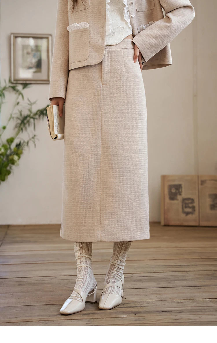Mishow French Fragrant Collar Coat & Split Back Skirt Set MXD12W0274