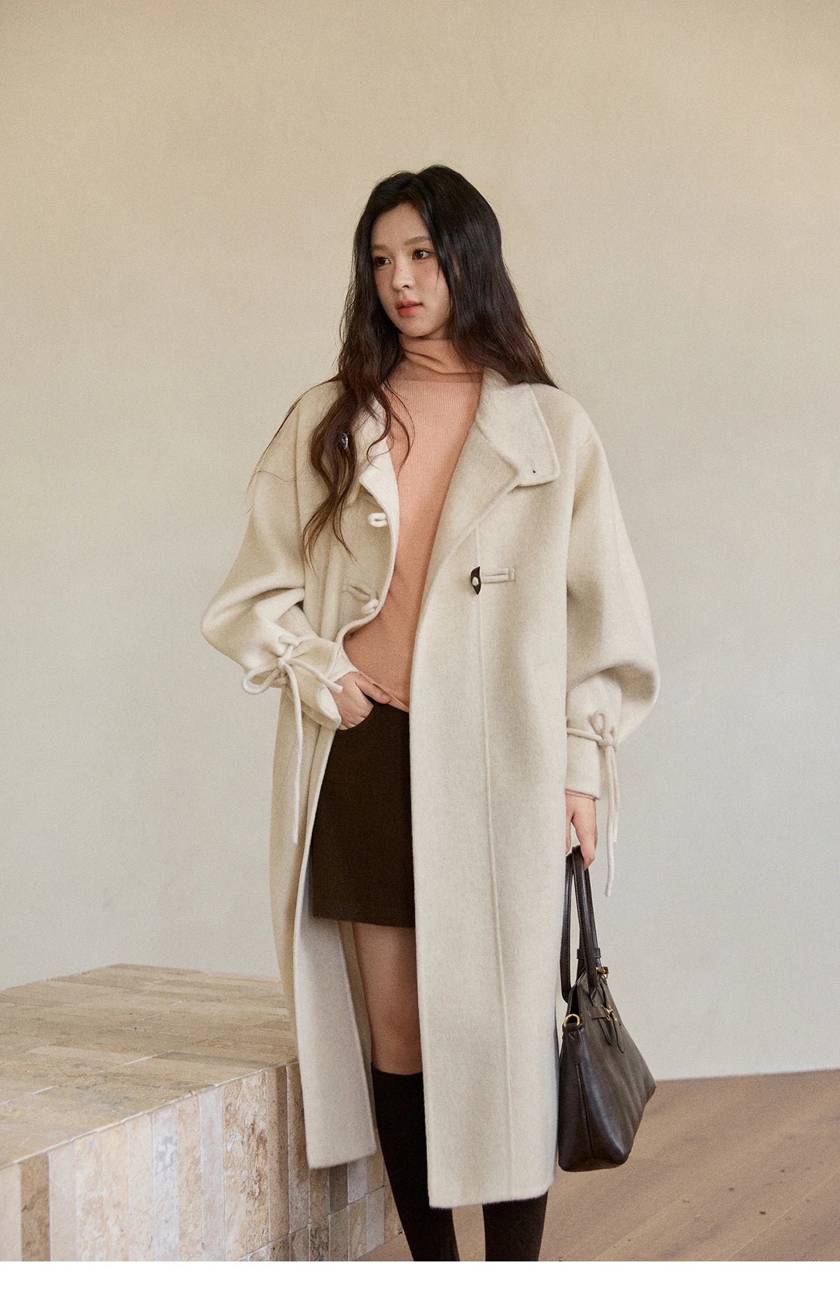 Mishow Yellow 100% Wool Double-Faced Turtleneck Coat MXE51W0902