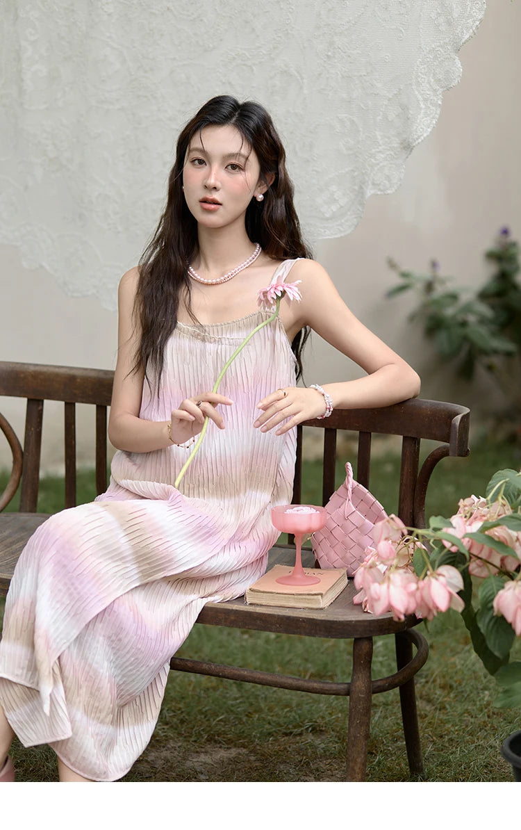 Mishow Pink Striped Sleeveless Irregular Front Dress MXD29L1930