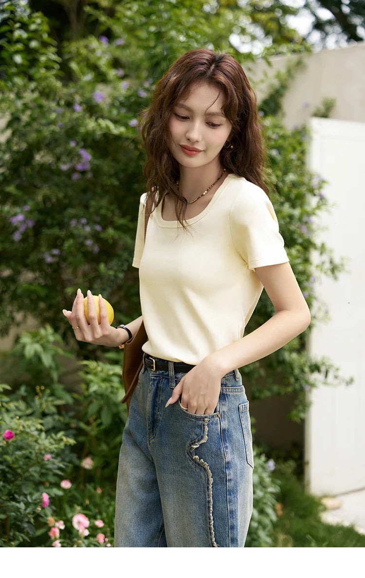 Mishow Solid Square Neck Cotton Tee MXC12T0641