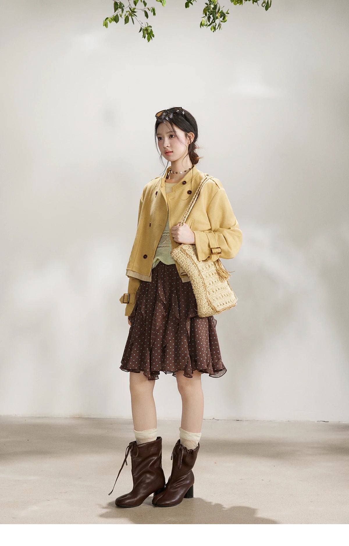 Mishow Yellow Double-Breasted Stand Collar Trench MXF11W1026