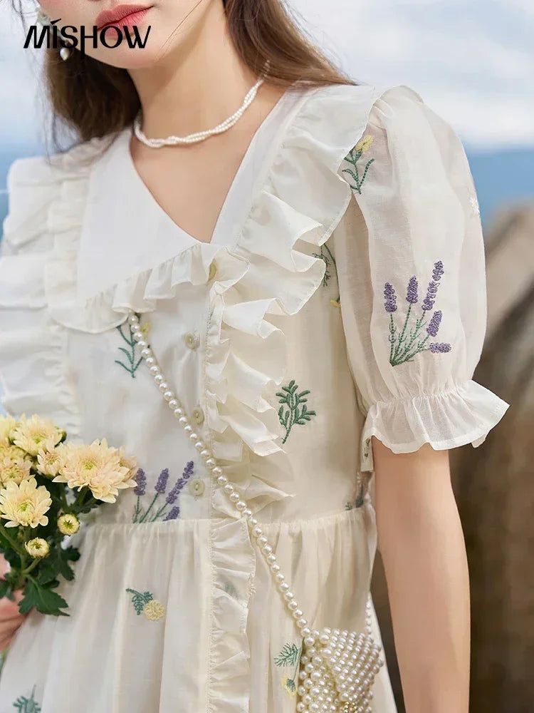 Mishow Fairycore Floral Flare Sleeve Ruffled Dress MXC38L1518