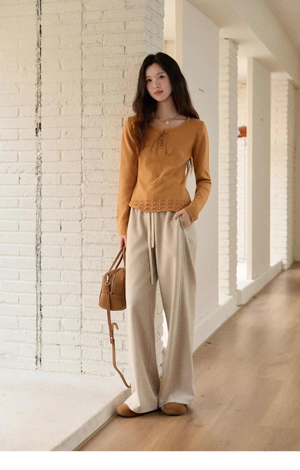 MISHOW Wide-Leg Pants High Waist Straight Lace-Up Loose MXE89K1100