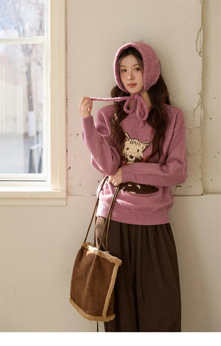 Mishow Purple Jacquard Dog Arctic Fleece Sweater MXE88Z2599