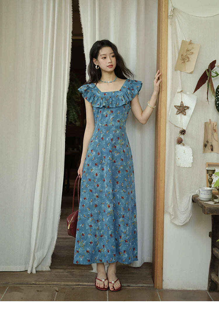 MISHOW Floral V-Neck Lace-Up Flying Sleeve Dress MXE39L2436