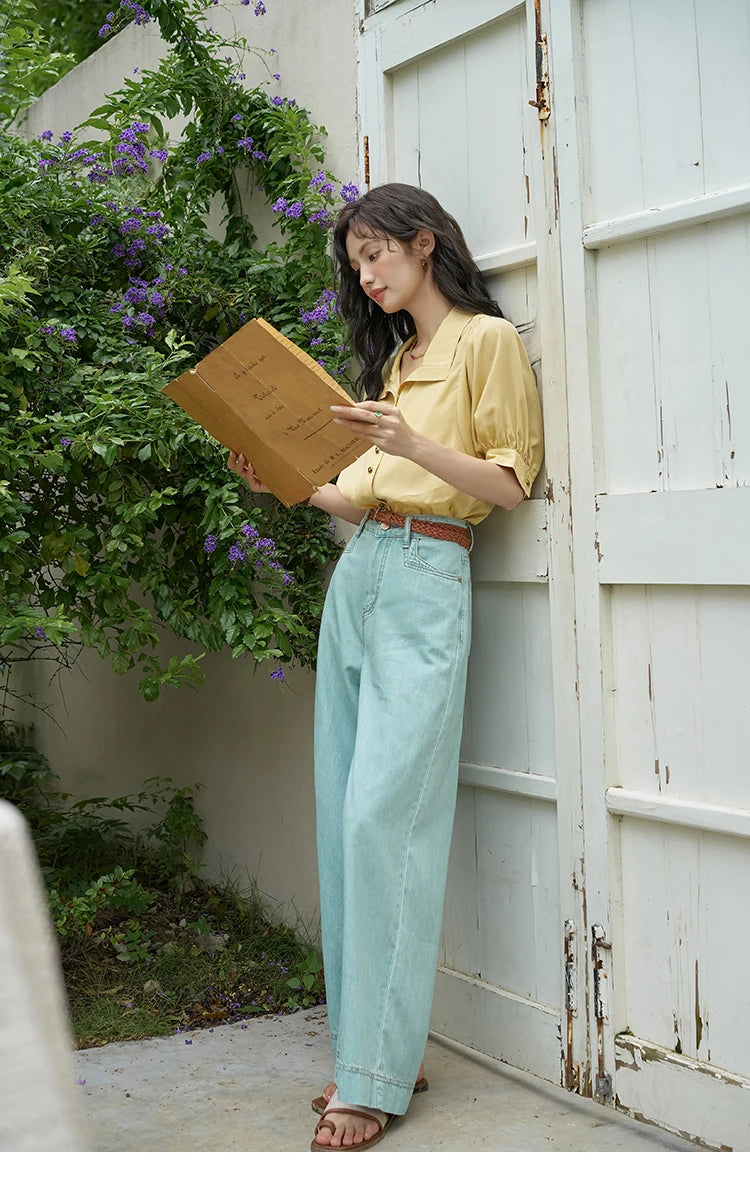 MISHOW Short Sleeve Blouse Lapel Simple Loose Fit MXD28C0247