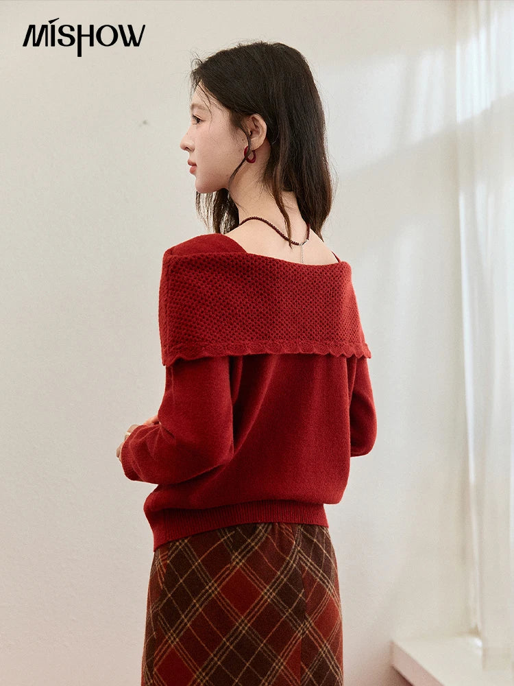 Mishow Christmas Red 3D Flower Alpaca Sweater MXE94Z2889