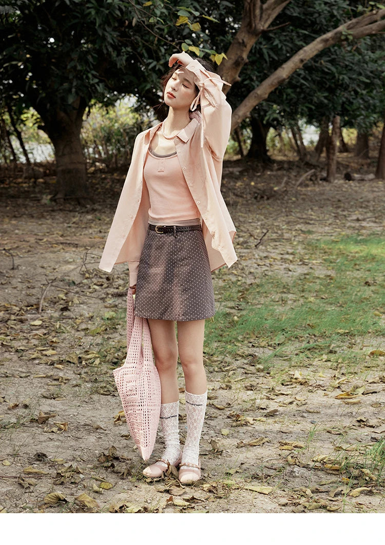 MISHOW Pink Long Sleeve Shirt Lace Bow Tie MXE16C0767
