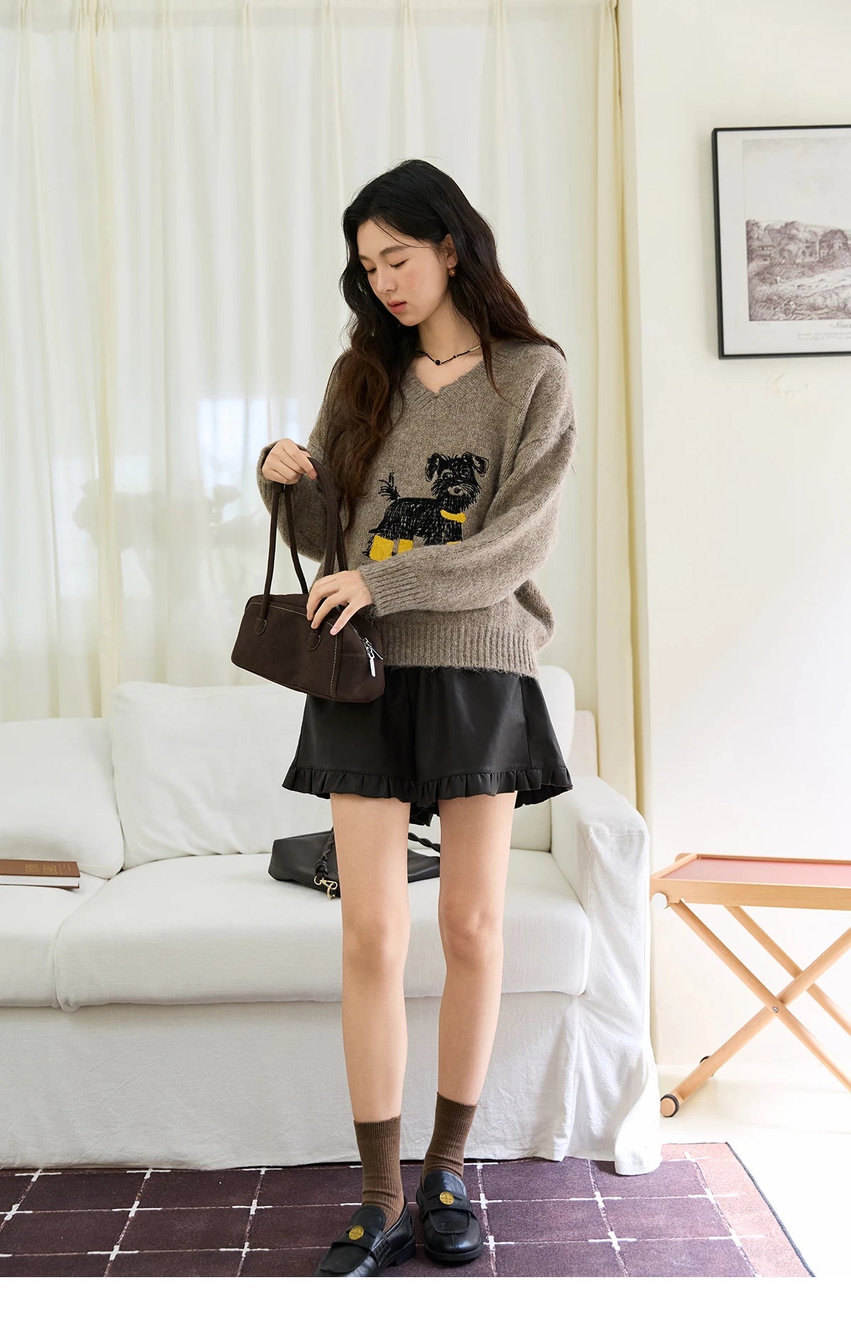 Mishow Puppy Embroidery V-Neck Loose Pullover MXE48Z2570