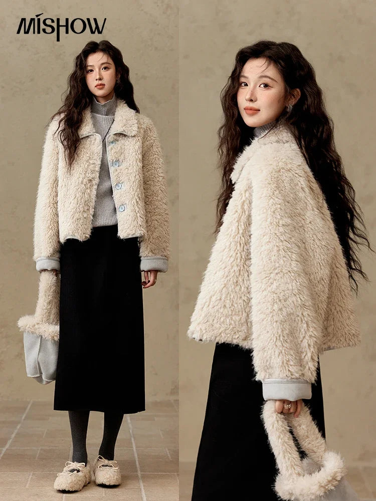 Mishow Suede Plush Lamb Wool Spliced Jacket MXD59W0753
