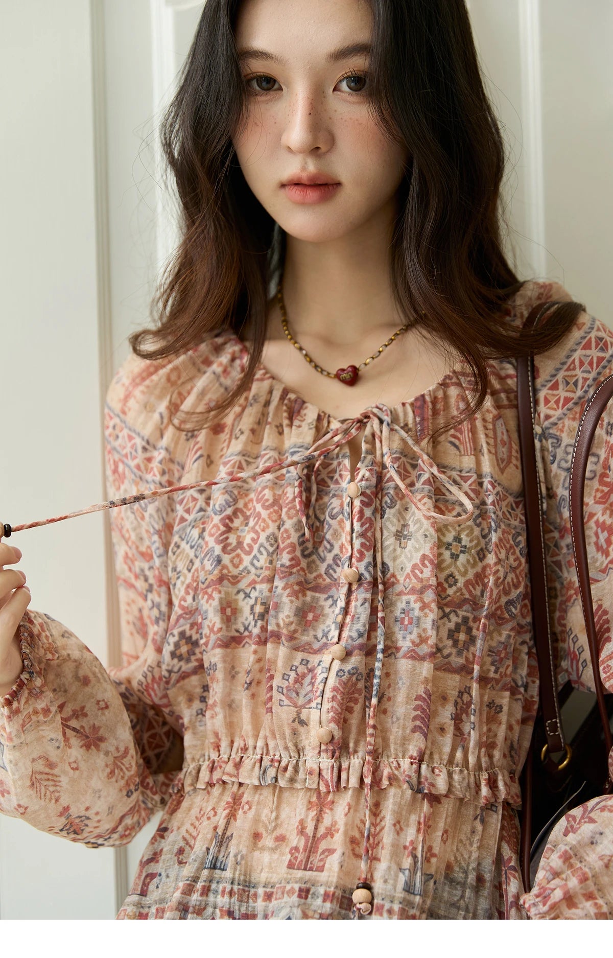 MISHOW National Style Printed Blouse Round Neck Drop Sleeve MXE47X2508