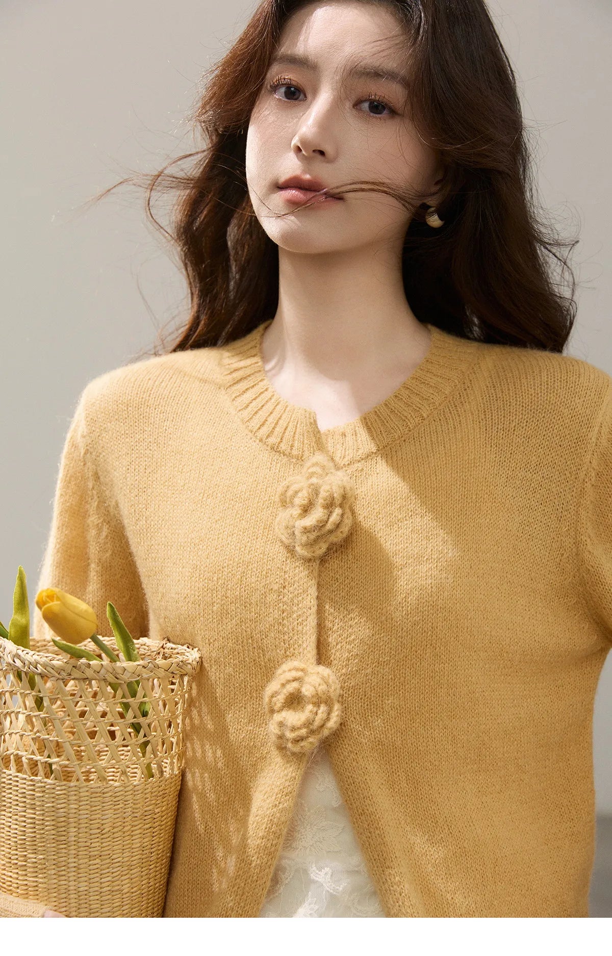 Mishow Flower Decor Mohair Fork Knit Cardigan MXF15Z3051