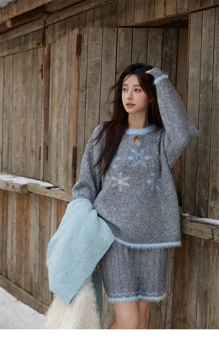Mishow Gray Crew Neck Sweater & Knitted Mini Skirt Set MXE51T1406