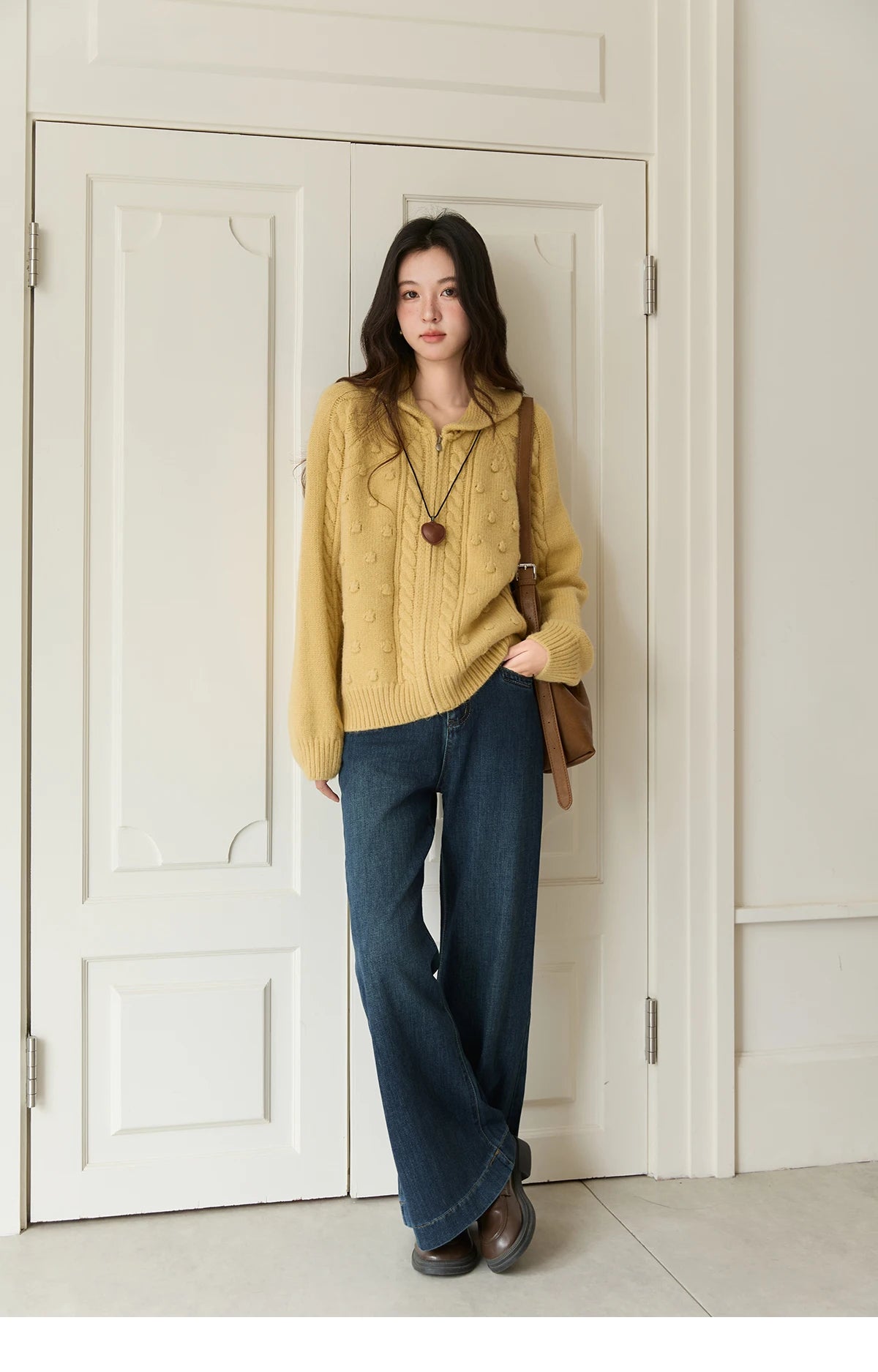 Mishow Yellow Zipper Turn-Down Collar Cardigan MXE49Z2619