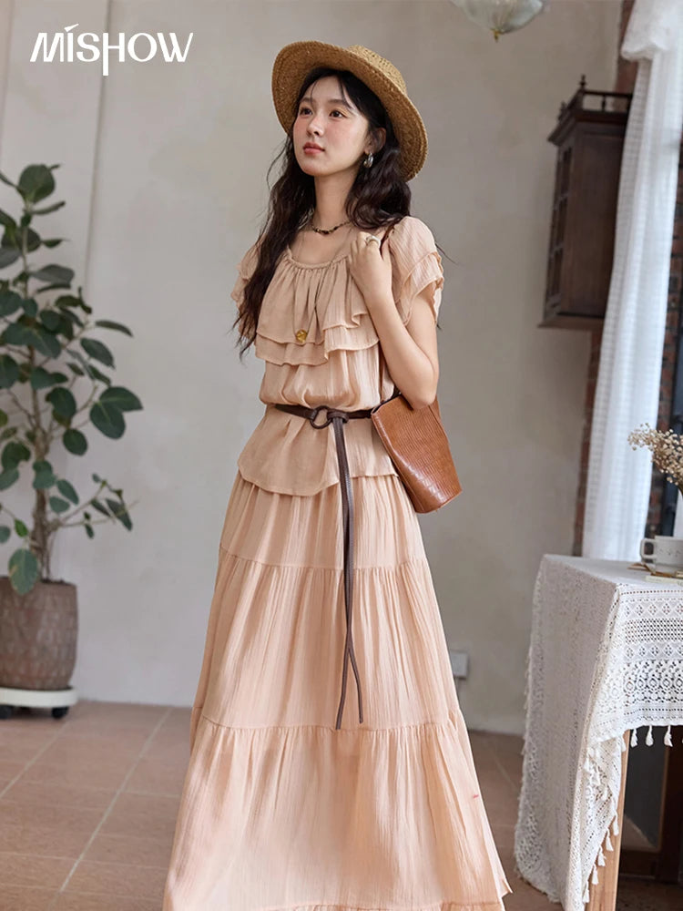 Mishow Lotus Leaf Edge Off Shoulder Top & Elastic Skirt Set MXE36T0637
