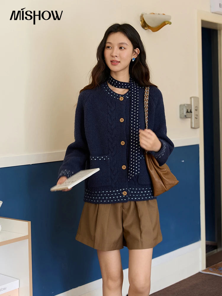Mishow Yellow Cable Knit Hand-Drawstring Cardigan MXE47Z2566