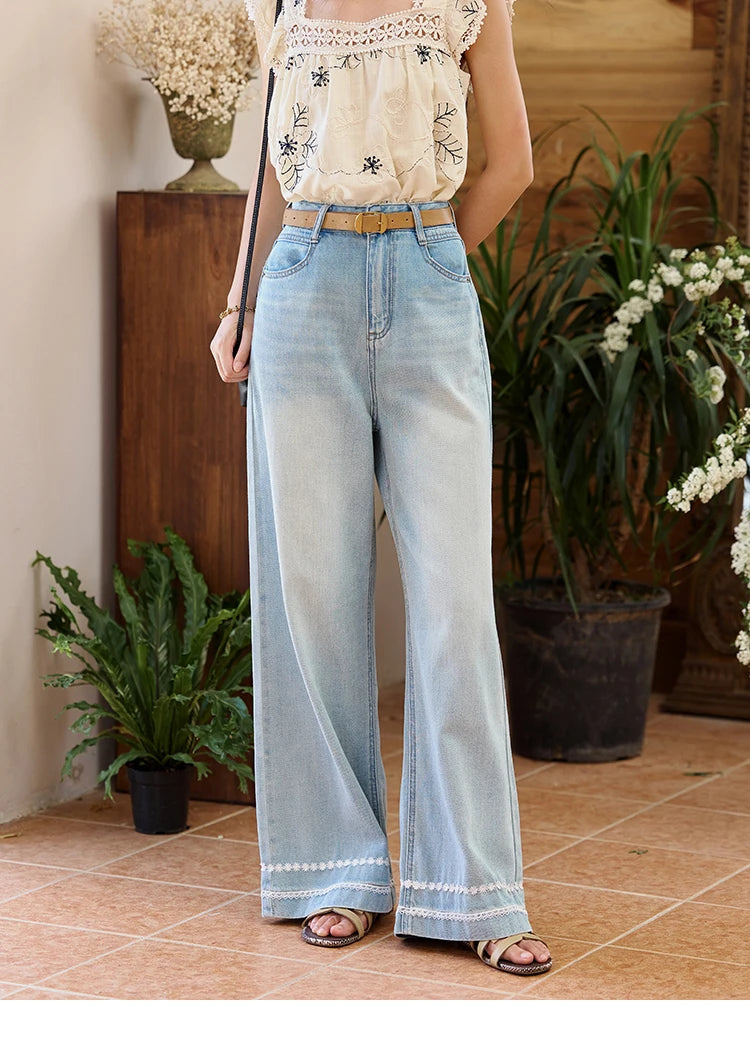 Mishow Denim Blue Lace Straight Leg Jeans MXE35K0947