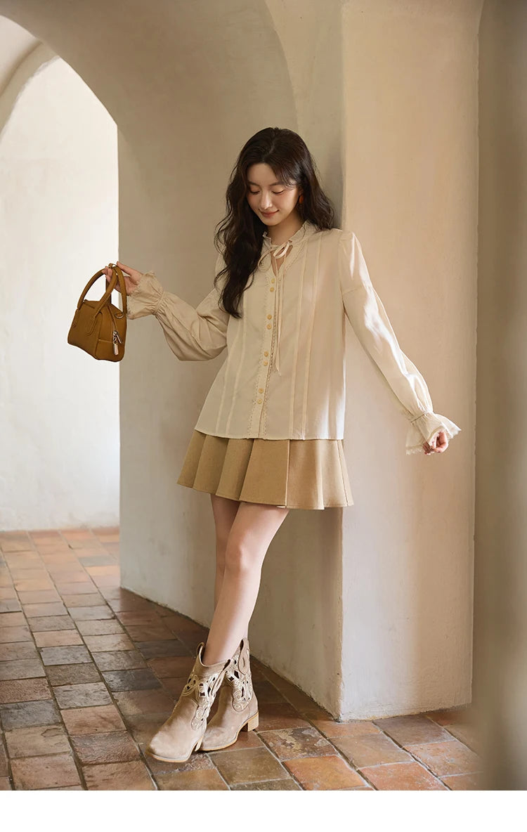 MISHOW Women's 100% Lyocell Apricot Shirt V-Neck Flare Sleeve MXE41C2351