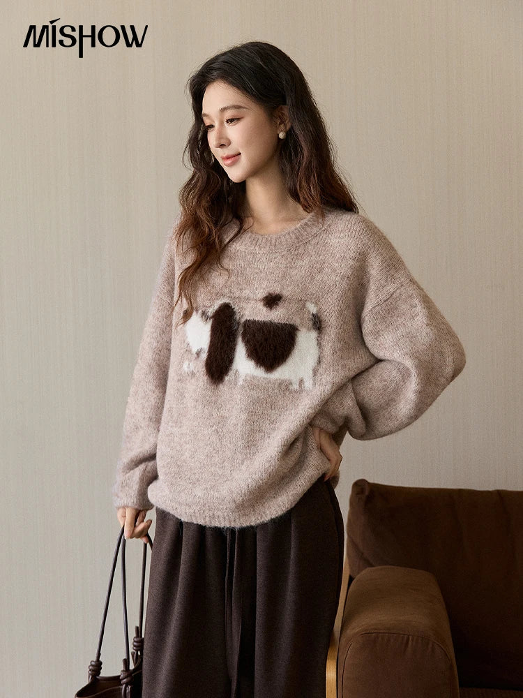 Mishow Dog Pattern Jacquard Crew Neck Sweater MXE94Z2988